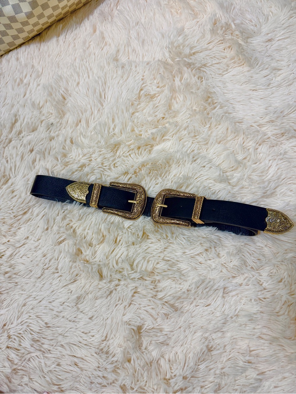 SHEIN Black Double Buckle Western Belt with Ornate Silver-Tone Hardware